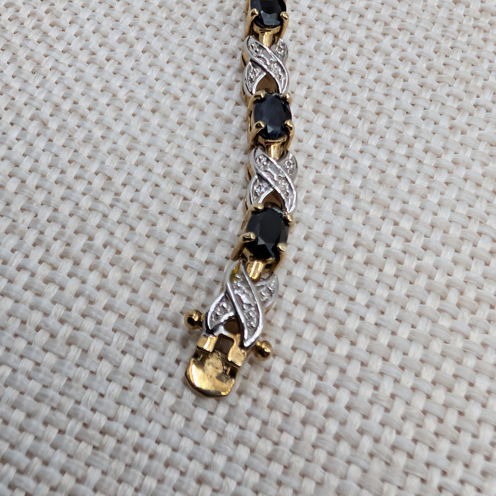 Vintage 925 Sterling Silver Gold Vermeil Black Onyx Bracelet | 7.25" | 12.2g - Picture 14 of 17